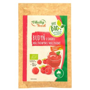 Budyń o smaku malinowym z malinami bez dodatku cukru Vitally Food BIO, 38g