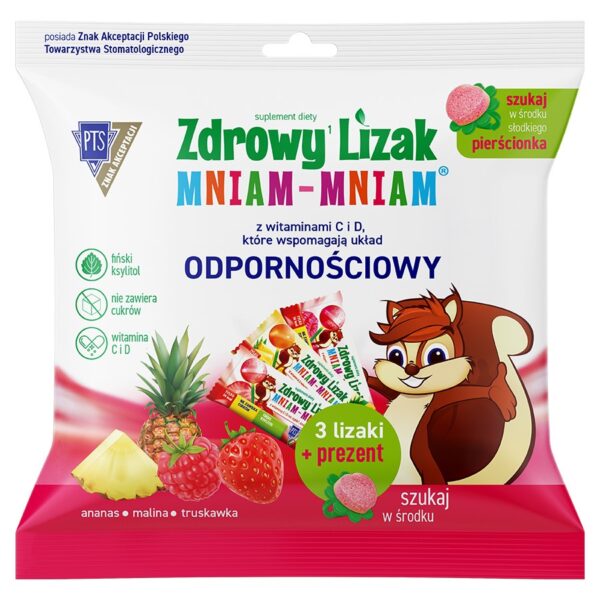 Zdrowy Lizak Mniam-Mniam z witaminami C i D, które wspomagają układ ODPORNOŚCIOWY Starpharma, 23g